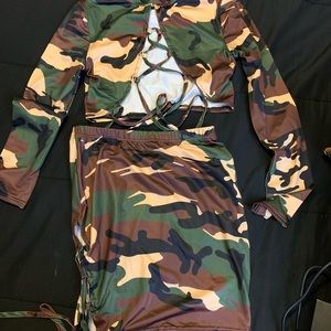 Camouflage 2 piece skirt set